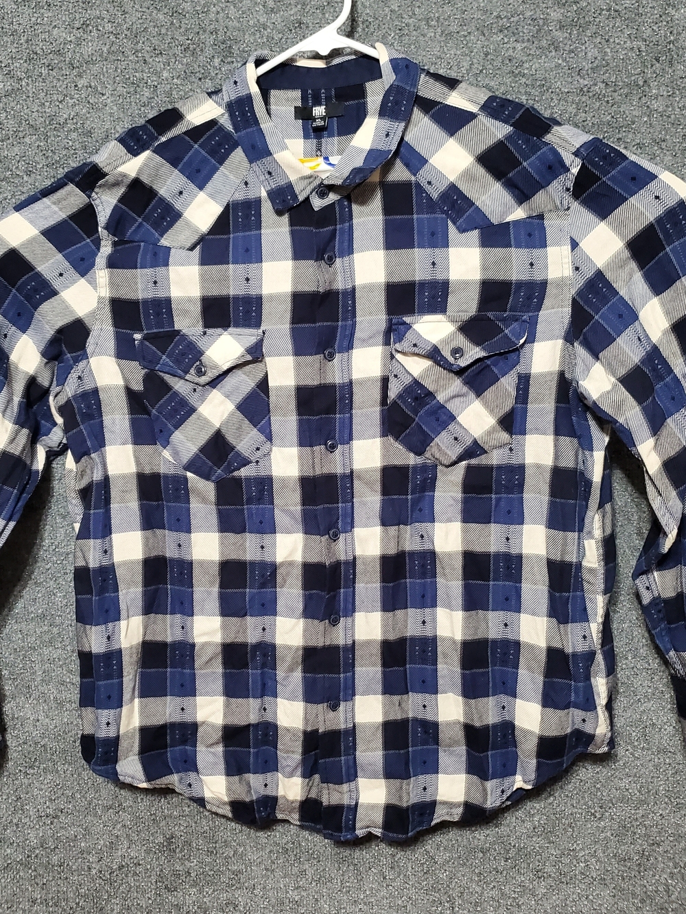 Frye Shirt Mens XL Blue Jacquard Plaid Western Cowboy Button Up Casual Grunge